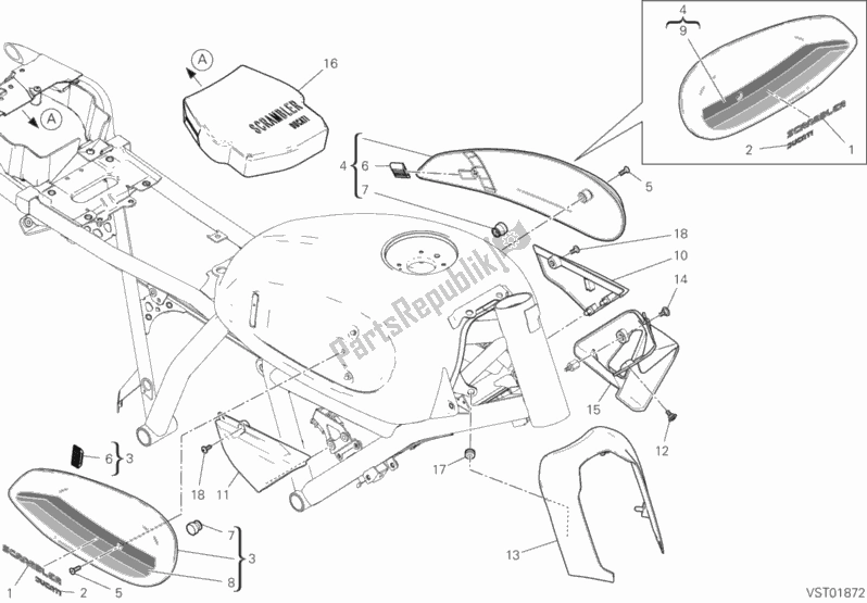 All parts for the 37a - Fairing of the Ducati Scrambler Cafe Racer Thailand 803 2019